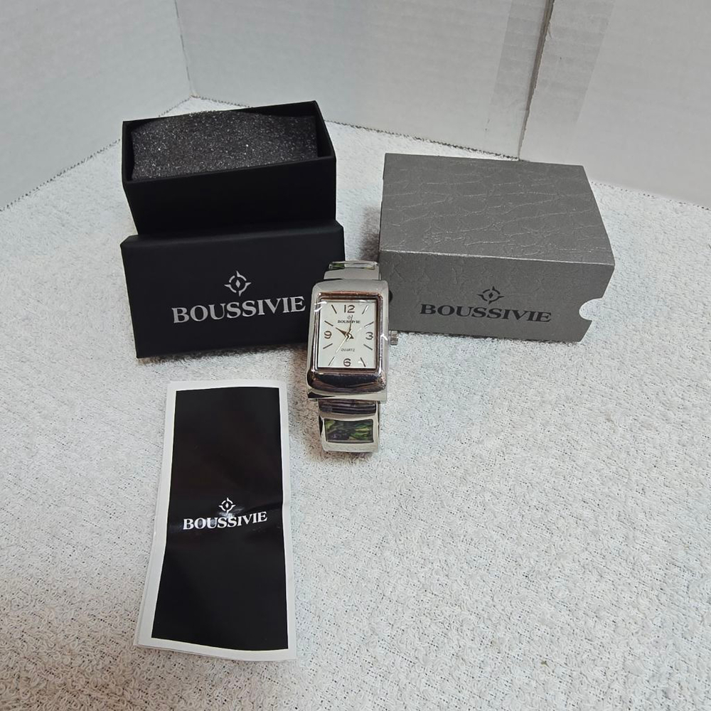 Women's BOUSSIVIE Silver Tone Quartz Watch with Green Accents, One Size